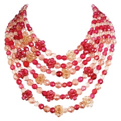 Multi row raspberry, pink and clear faceted bead necklace, Coppola e Toppo, 1950s