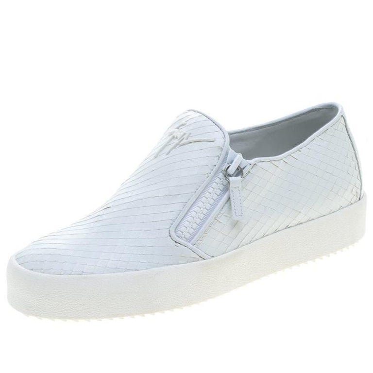 Giuseppe Zanotti White Textured Leather Platform Slip On Sneakers Size ...