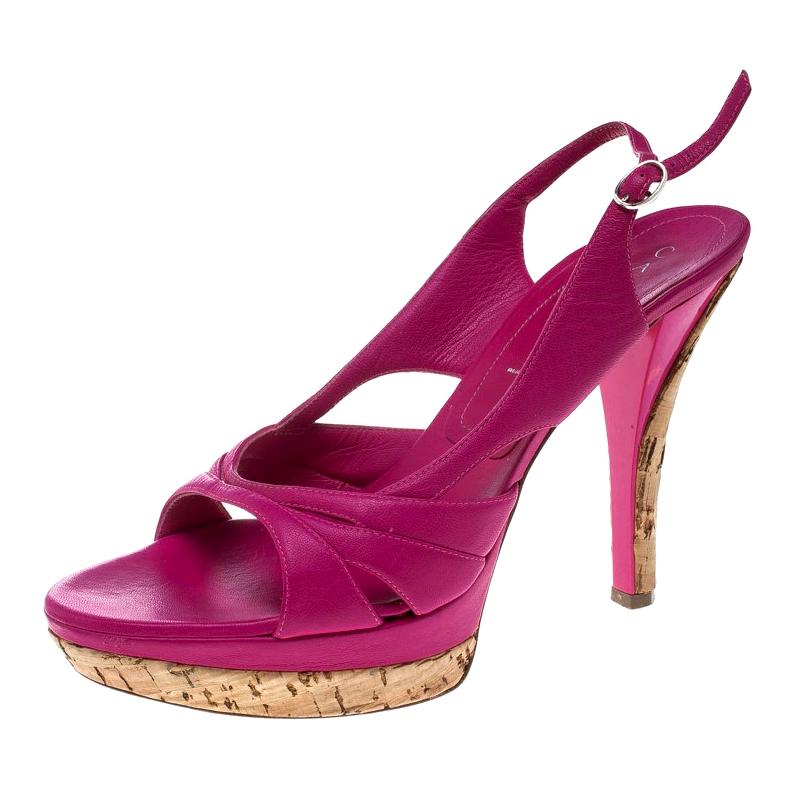 Casadei Pink Leather Slingback Platform Sandals Size 39