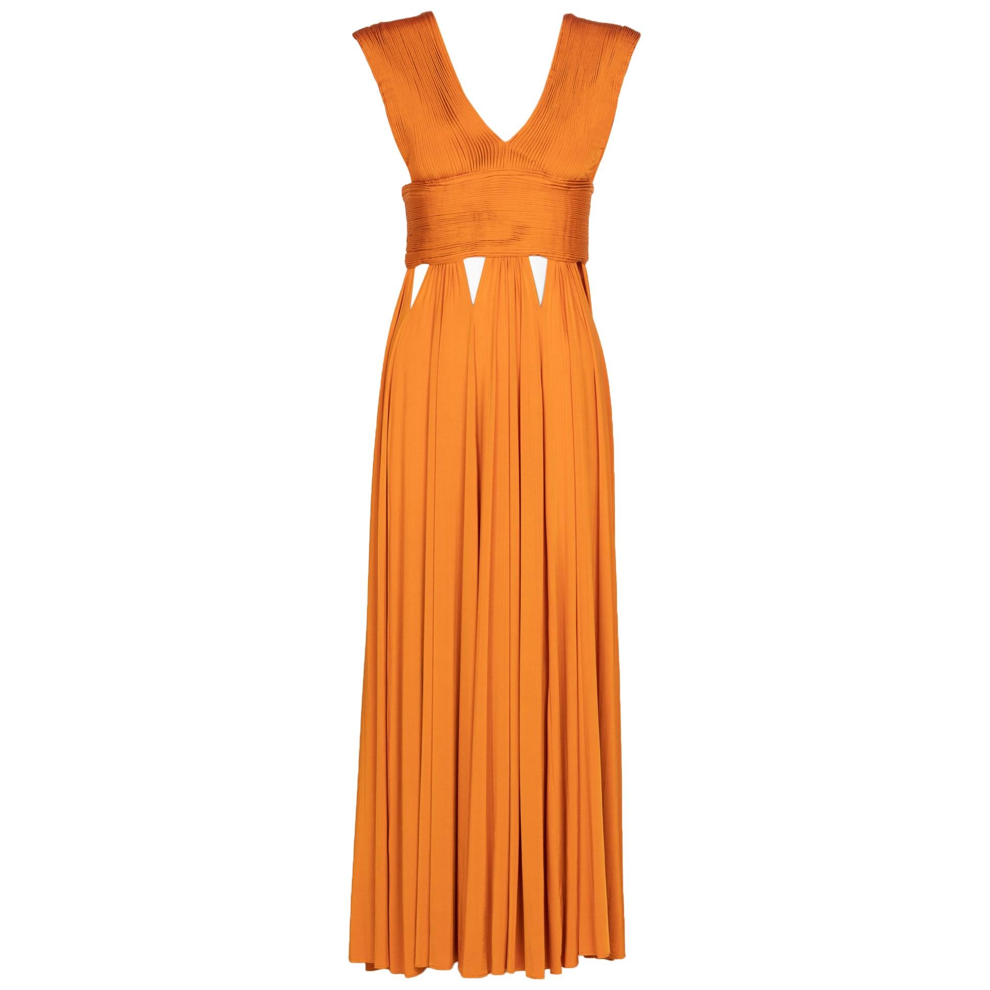 Givenchy Tisci Orange Jersey Leather Cut-Out Maxi Dress, 2014 For Sale