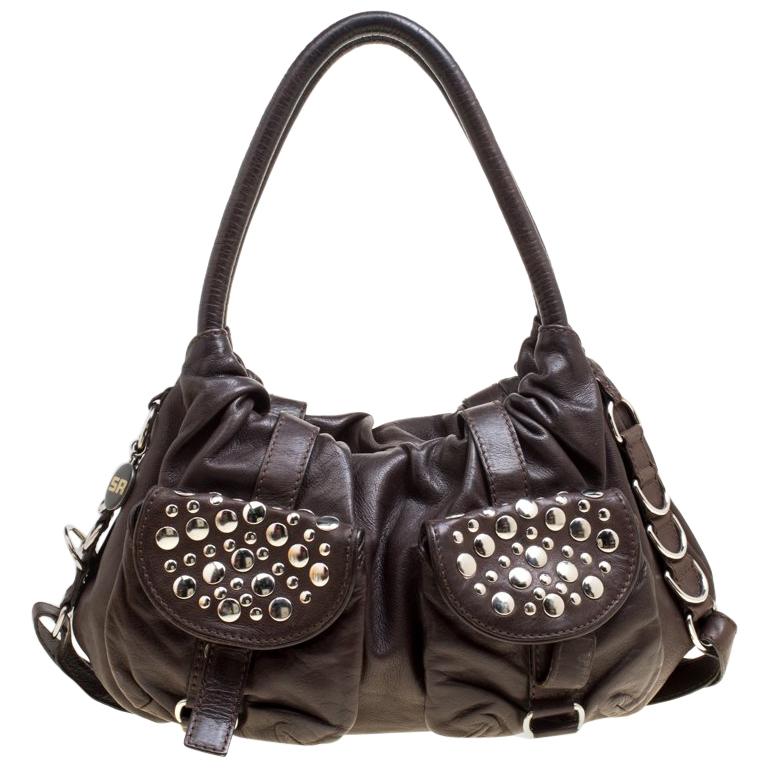 Sonia Rykiel Dark Brown Leather Studded Satchel