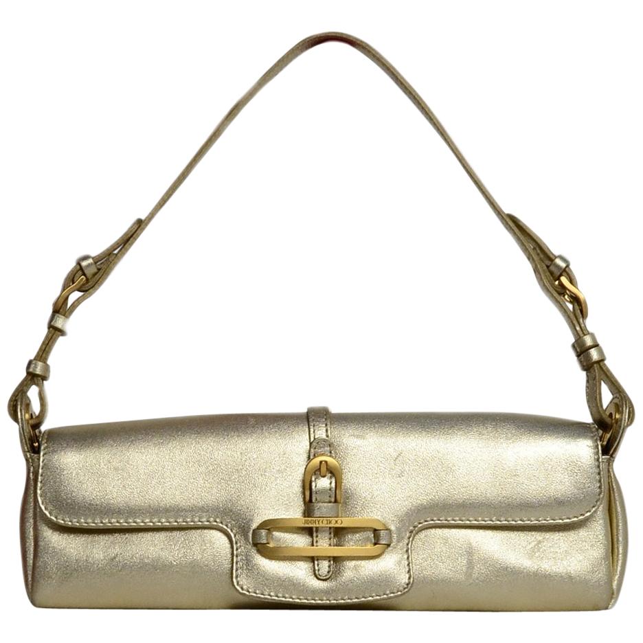 Jimmy Choo Gold Lame Leather Small Pochette Bag