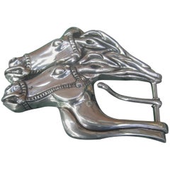 Sterling Silver Massive Equine Belt Buckle Designed by Kokopelli circa 1990s