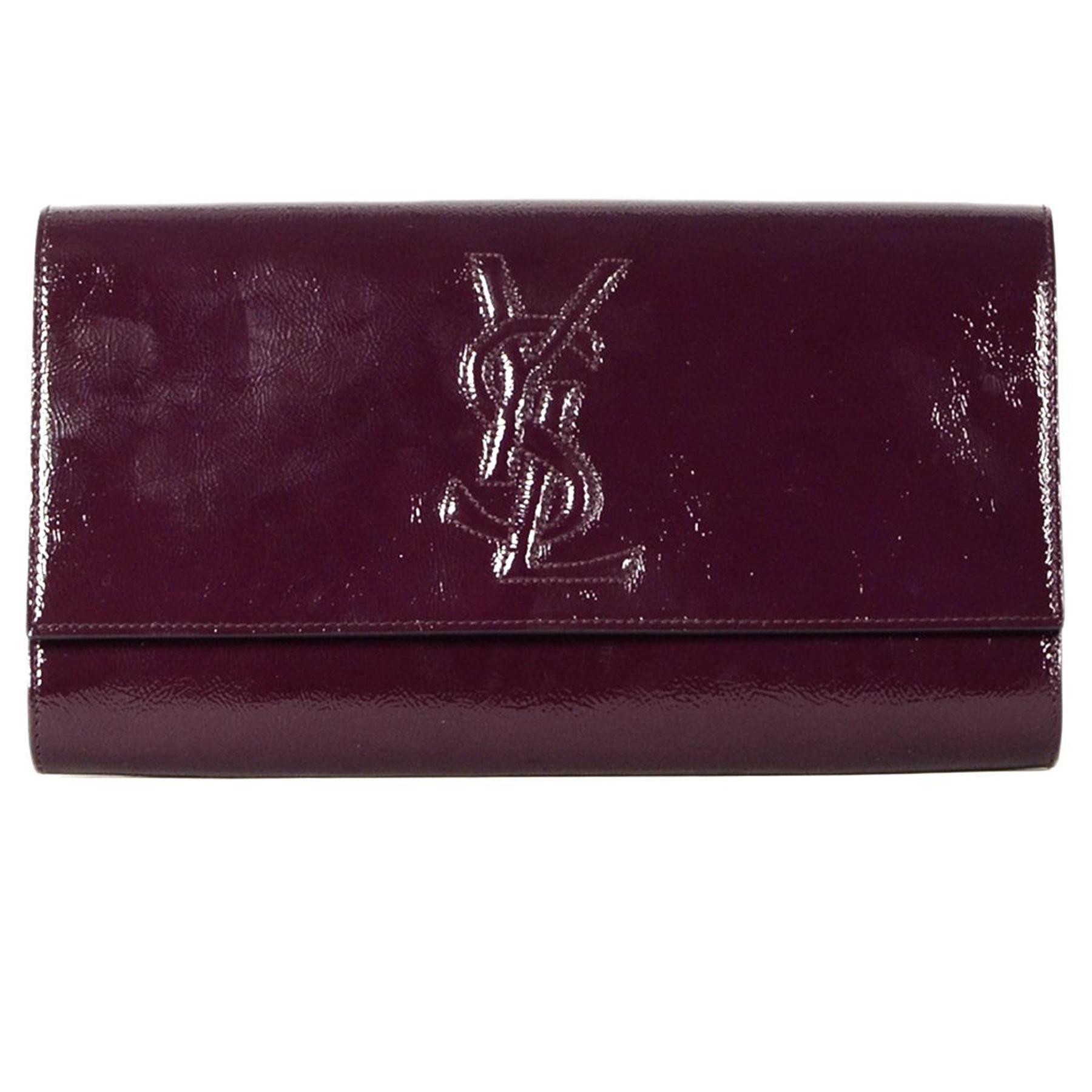 Yves Saint Laurent YSL Burgundy Belle DuJour Patent Leather Clutch  Bag