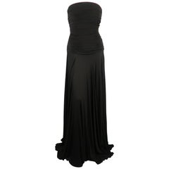 RALPH LAUREN Size 10 Black Viscose Ruched Bustier Strapless Gown