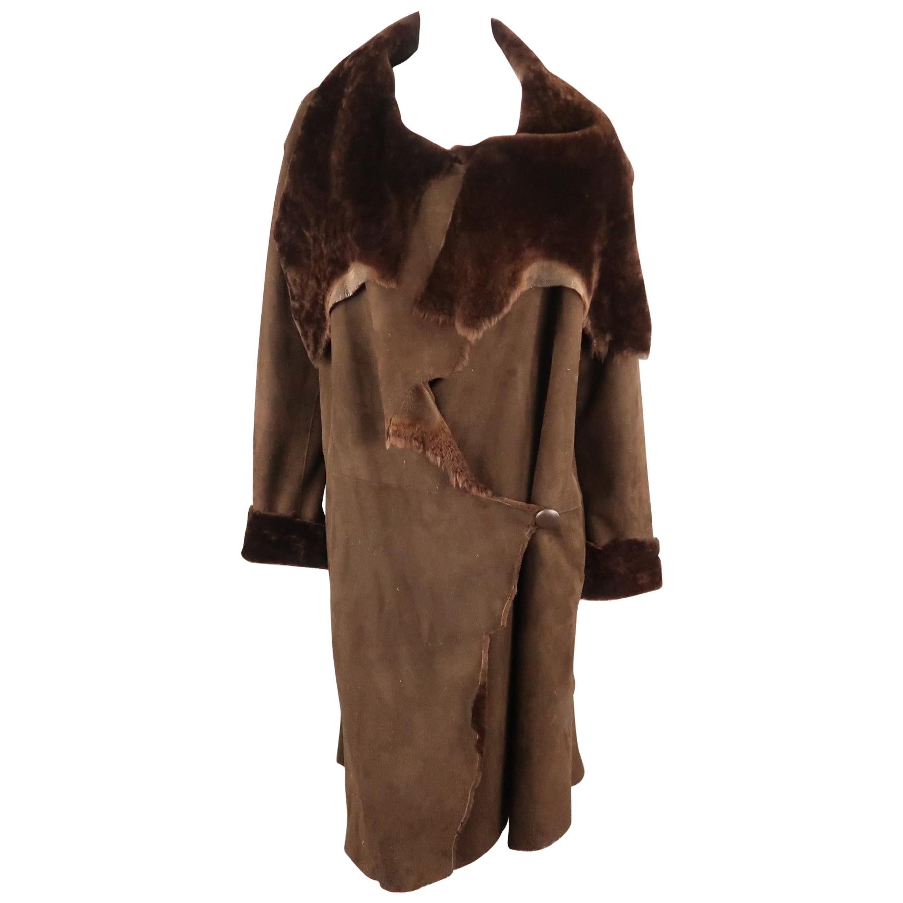 Vintage NIGEL PRESTON Size M Brown Shearling Fur Asymmetrical Coat at ...