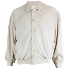 Pancaldi & B Vintage Men's Beige Silk & Laced Ovine Suede Bomber Jacket, 1980s