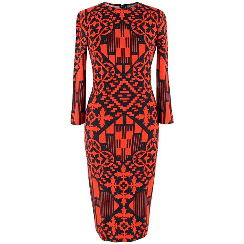 Alexander McQueen Red and Black Abstract Print Dress US 0-2