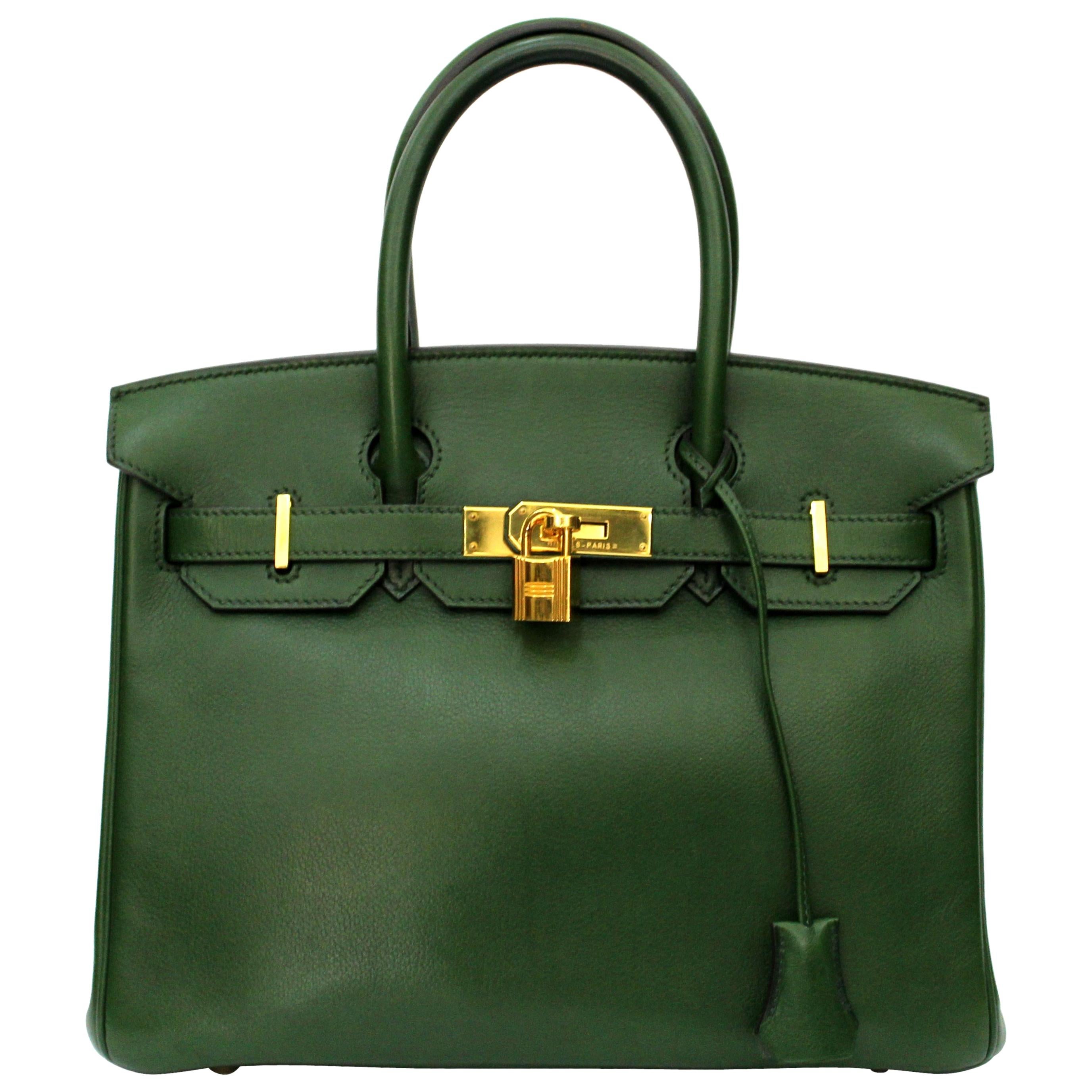 Hermes Birkin 30 Swift Green Leather 