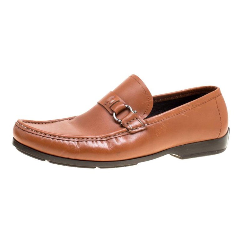 Salvatore Ferragamo Brown Leather Gancini Loafers Size 44.5 For Sale at ...