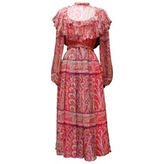 Retro Thea Porter Couture gorgeous red bohemian style dress, 1970’s