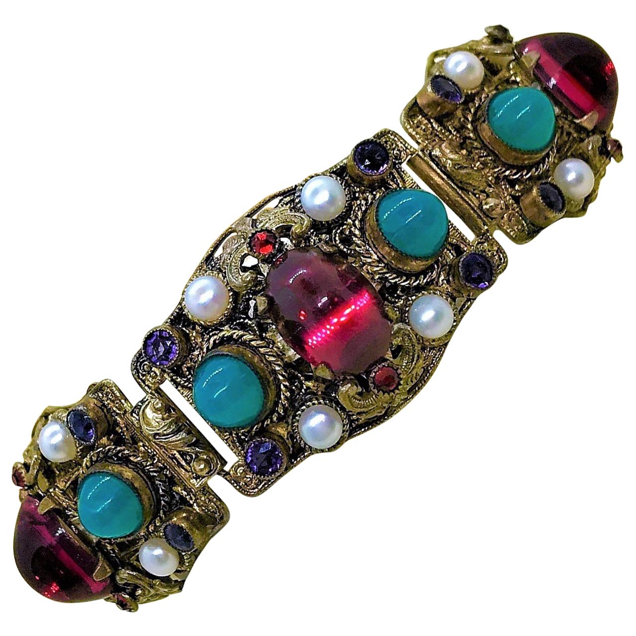 Circa 1950 Austro Hungarian Revival Jeweled Bracelet  For Sale