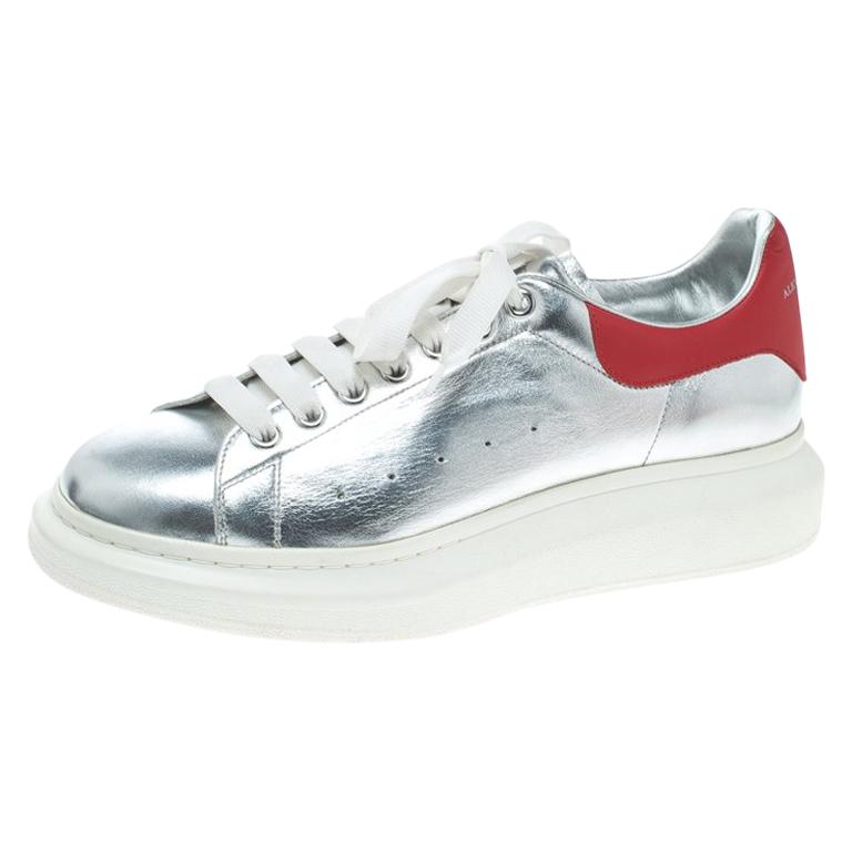 Alexander McQueen Silver/Red Classic Larry Platform Lace Up Sneakers Size 45