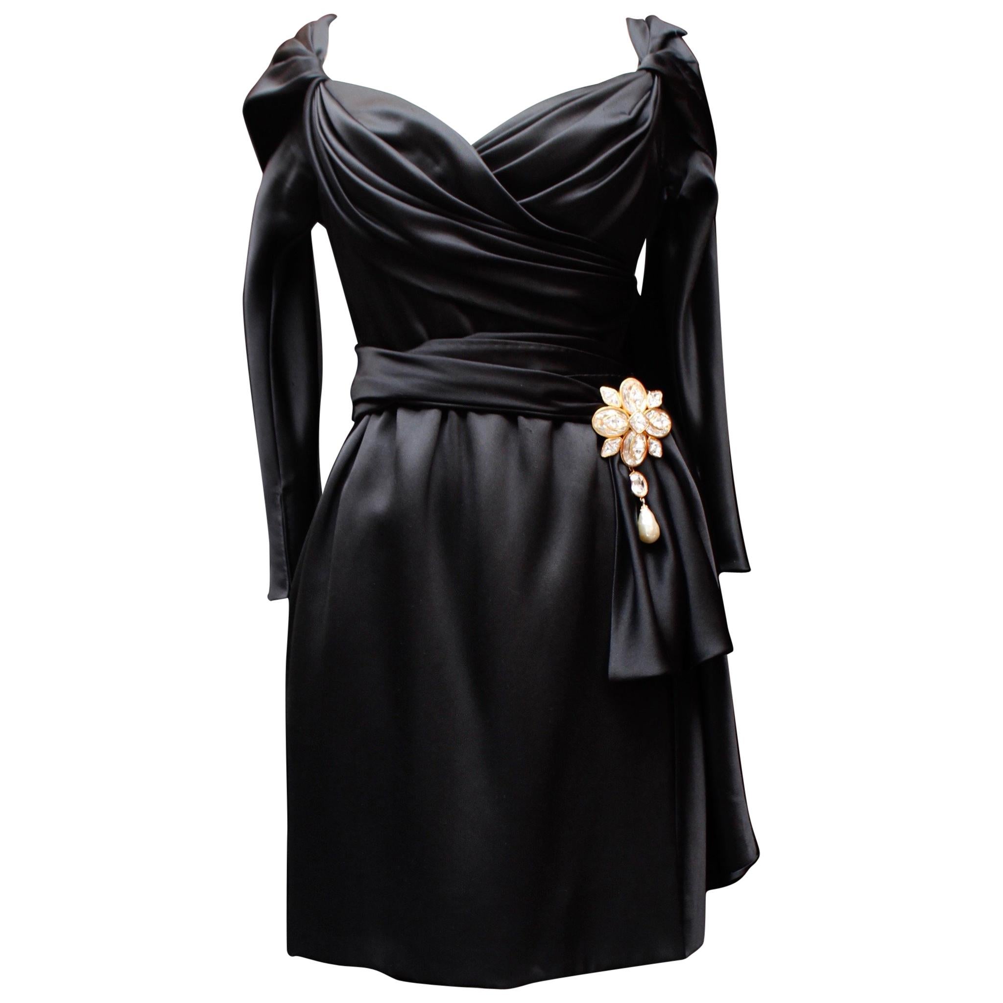 Givenchy Haute Couture black satin sheath dress