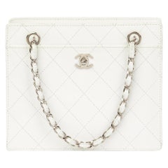 1997 Chanel White Quilted Caviar Leather Retro Classic Tote