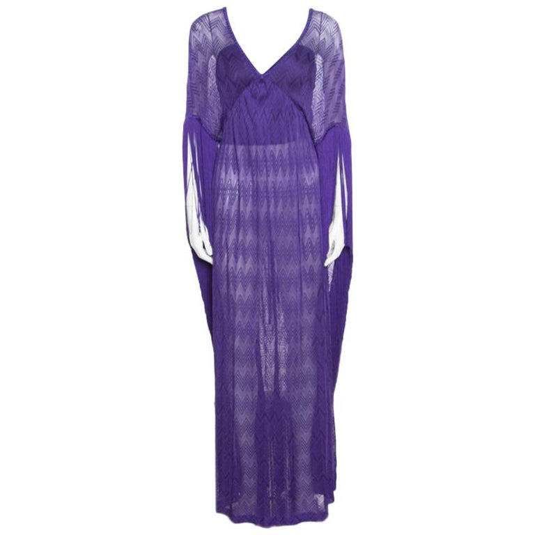 Missoni Mare Deep Purple Chevron Patterned Knit Fringed Maxi Cover Up ...