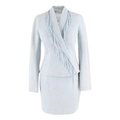 Mugler fringed-lapel wool-blend powder blue suit US 4