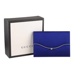 Gucci Vintage Blue Satin Clutch Evening Bag with Rhinestones