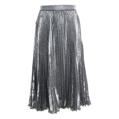 Christopher Kane Metallic Silver Lame Pleated Midi Skirt S