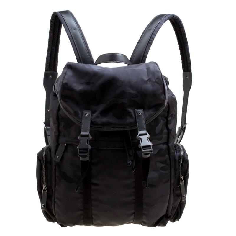 Valentino Black Camouflage Nylon Backpack For Sale at 1stDibs