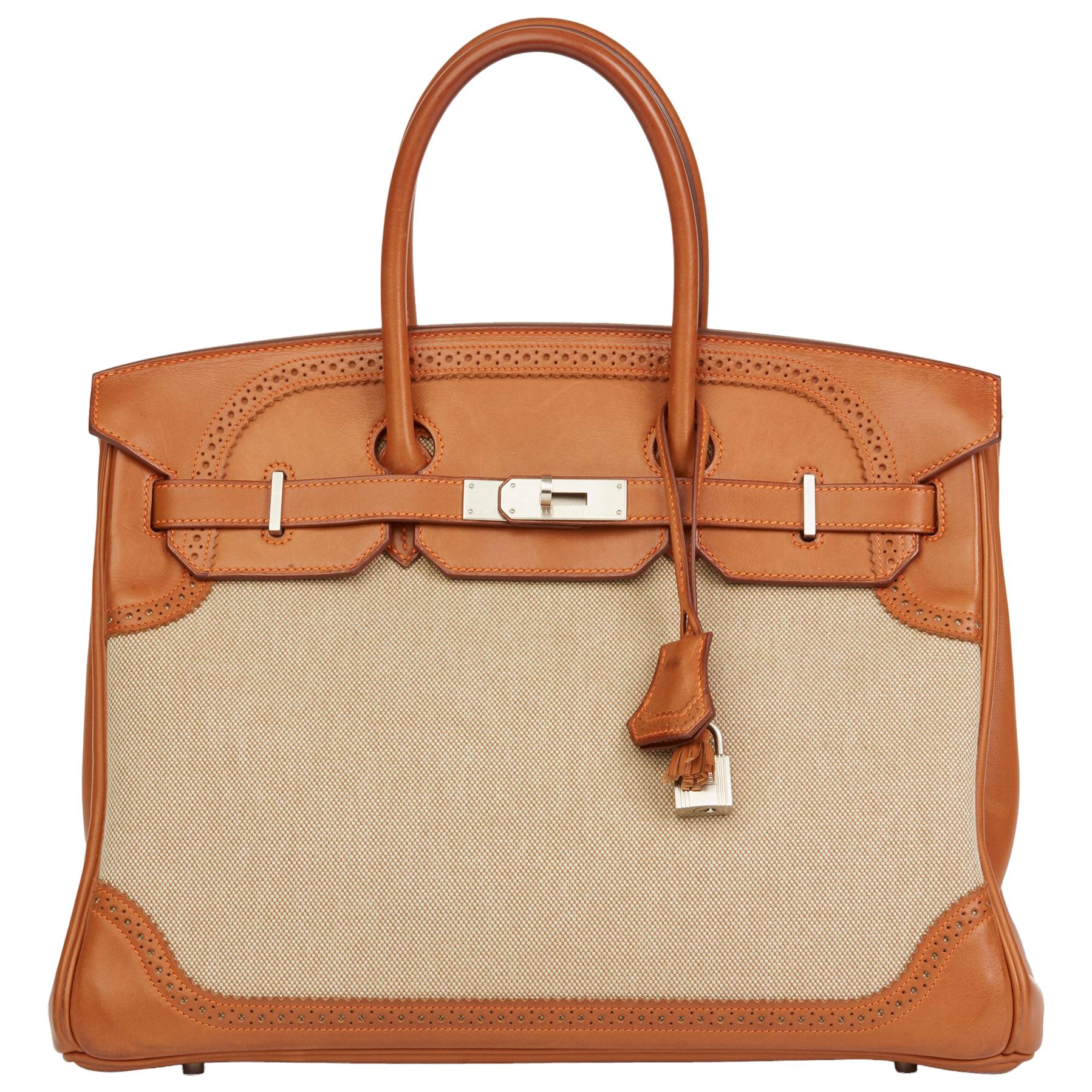 2014 Hermès Barenia Leather & Toile Ghillies Birkin 35cm