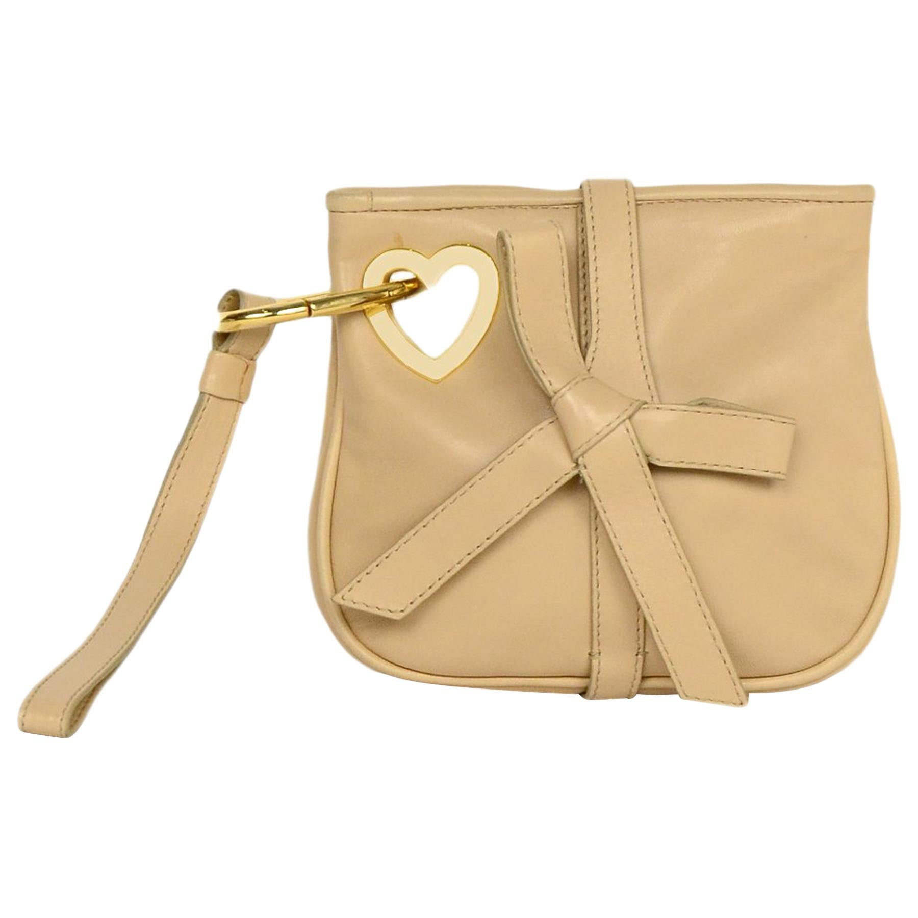 Moschino Nude Leather Bow Wristlet W/ Dust Bag