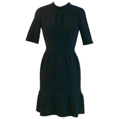 Oscar de la Renta Black Wool Dress with Back Slit and Tie