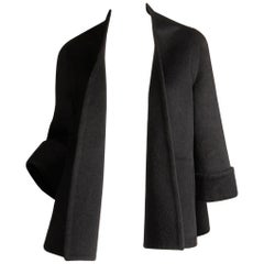 1960s Pauline Trigere Retro Black Cashmere + Wool Swing Jacket or Cropped Coat