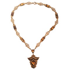 Art Deco Amber Vauxhall Glass Necklace