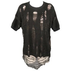 JUNYA WATANABE Size M Black Distressed Knit Short Sleeve Pullover