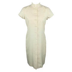 RALPH LAUREN Size 6 Cream Silk Shantung Short Sleeve Sheath Dress