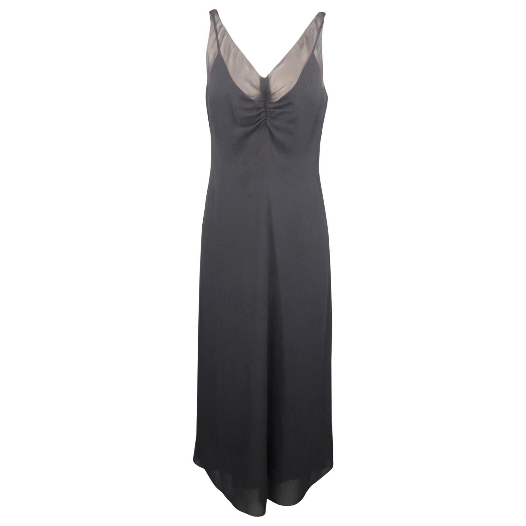 ARMAND VENTILO Size 4 Navy Silk Chiffon V Neck Sleeveless Maxi Dress ...