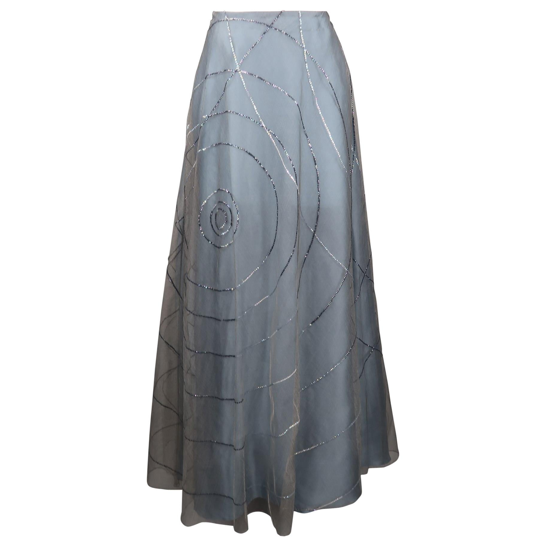 RANDOLPH DUKE Size 10 Blue Sequin Tulle Overlay Silk Evening Skirt