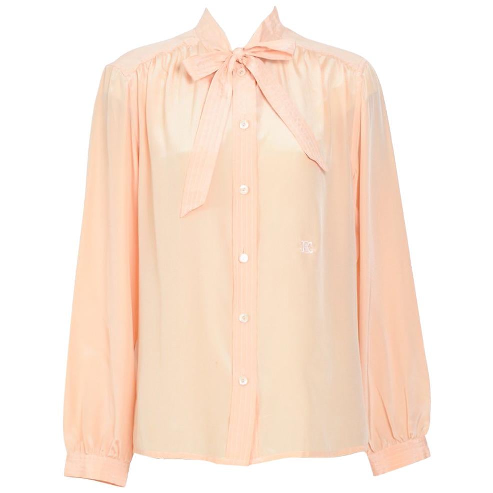 Celine 1970s silk nude color blouse