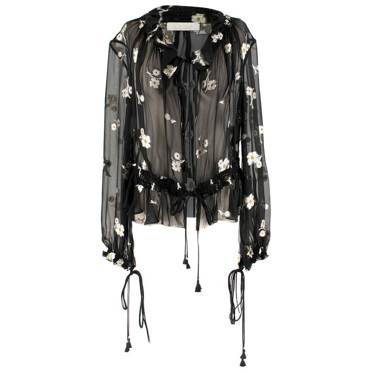 Chloé Floral Fil Coupe Silk-Chiffon Top US 6 at 1stDibs