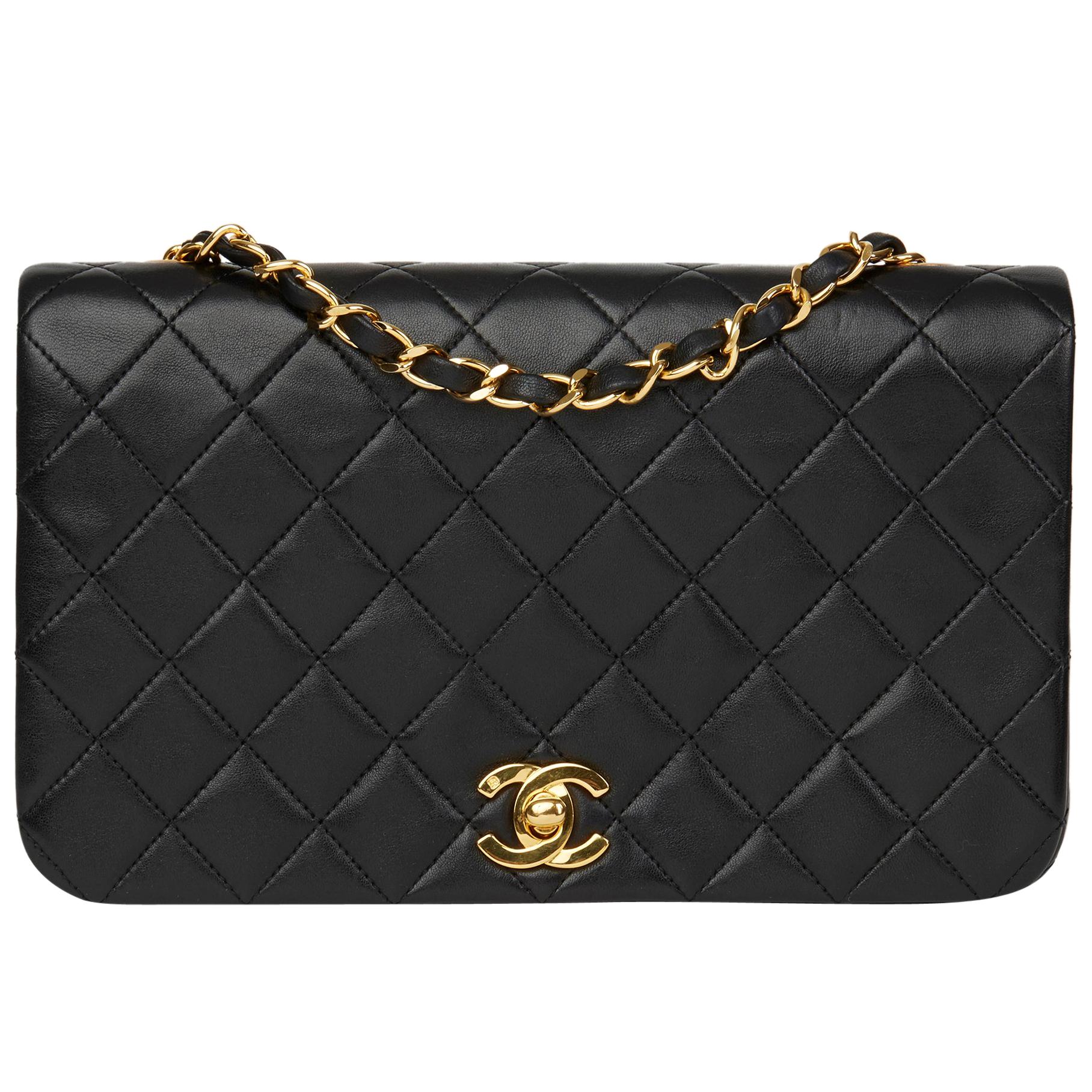 1990 Chanel Black Quilted Lambskin Vintage Small Classic Single Full Flap Bag