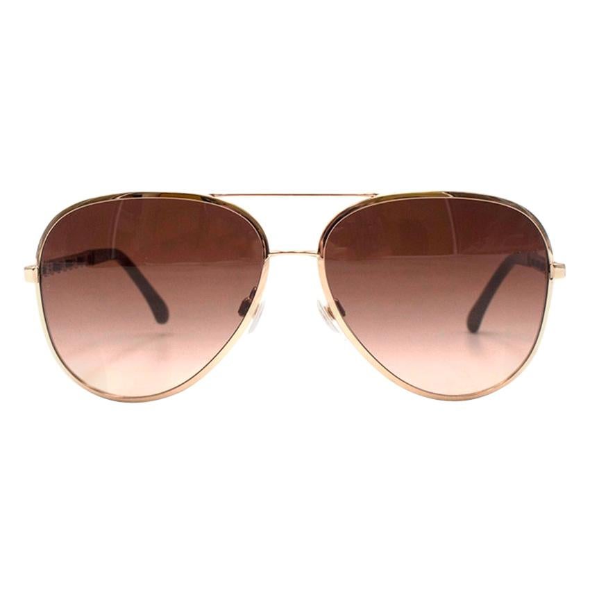 Chanel Gold Framed Aviator Sunglasses For Sale at 1stDibs