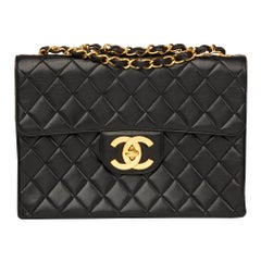 1994 Chanel Black Quilted Lambskin Vintage Jumbo XL Flap Bag