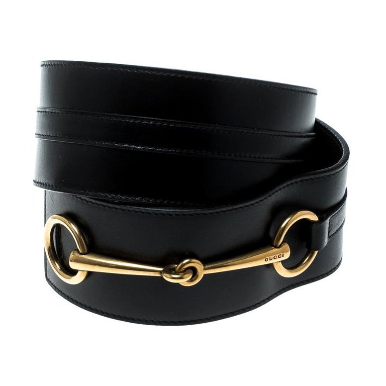 Gucci Black Leather Horsebit Waist Belt Size 95 cm For Sale at 1stDibs