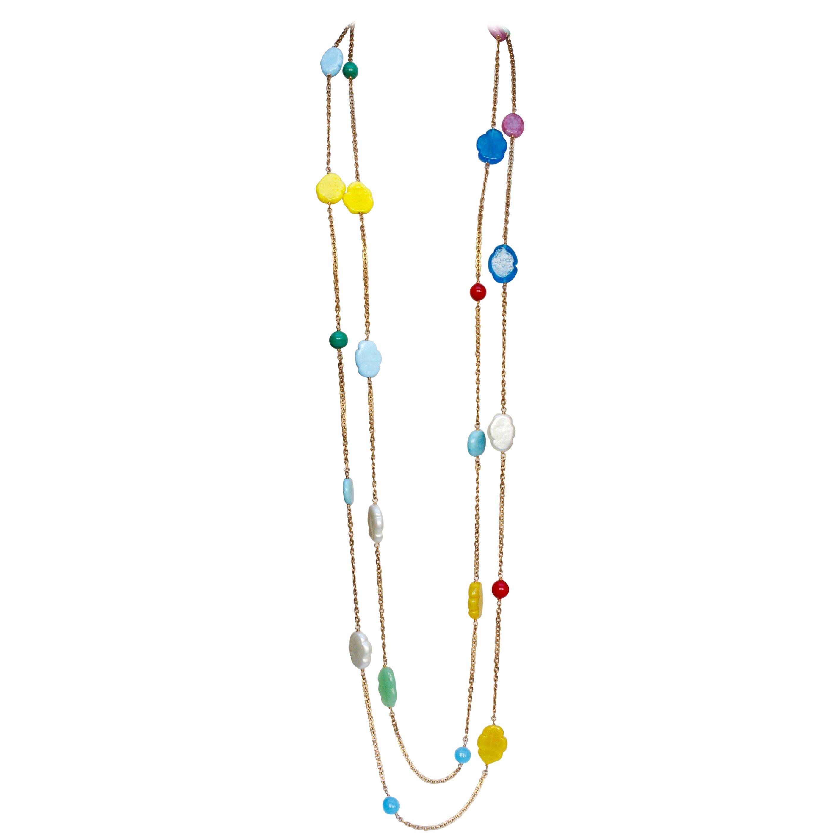 CHANEL 1990s Chain necklace with colorful glass paste clouds