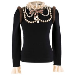 Gucci Embroidered Wool Knit Top with Mink Fur US 0-2