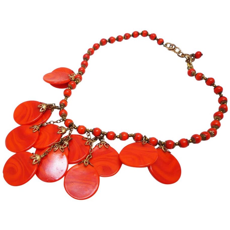 Red bakelite plate necklace at 1stDibs
