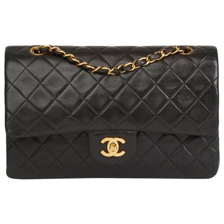 1991 Chanel Black Quilted Lambskin Vintage Medium Classic Double Flap ...