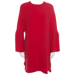 Valentino Red Silk Crepe Cloche Sleeve Cocktail Shift Dress S