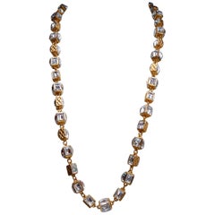 CHANEL 1980s Gilted metal and cubed rhinestones necklace