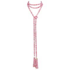 Vintage 1980s Chanel long pink beaded necklace with tassels