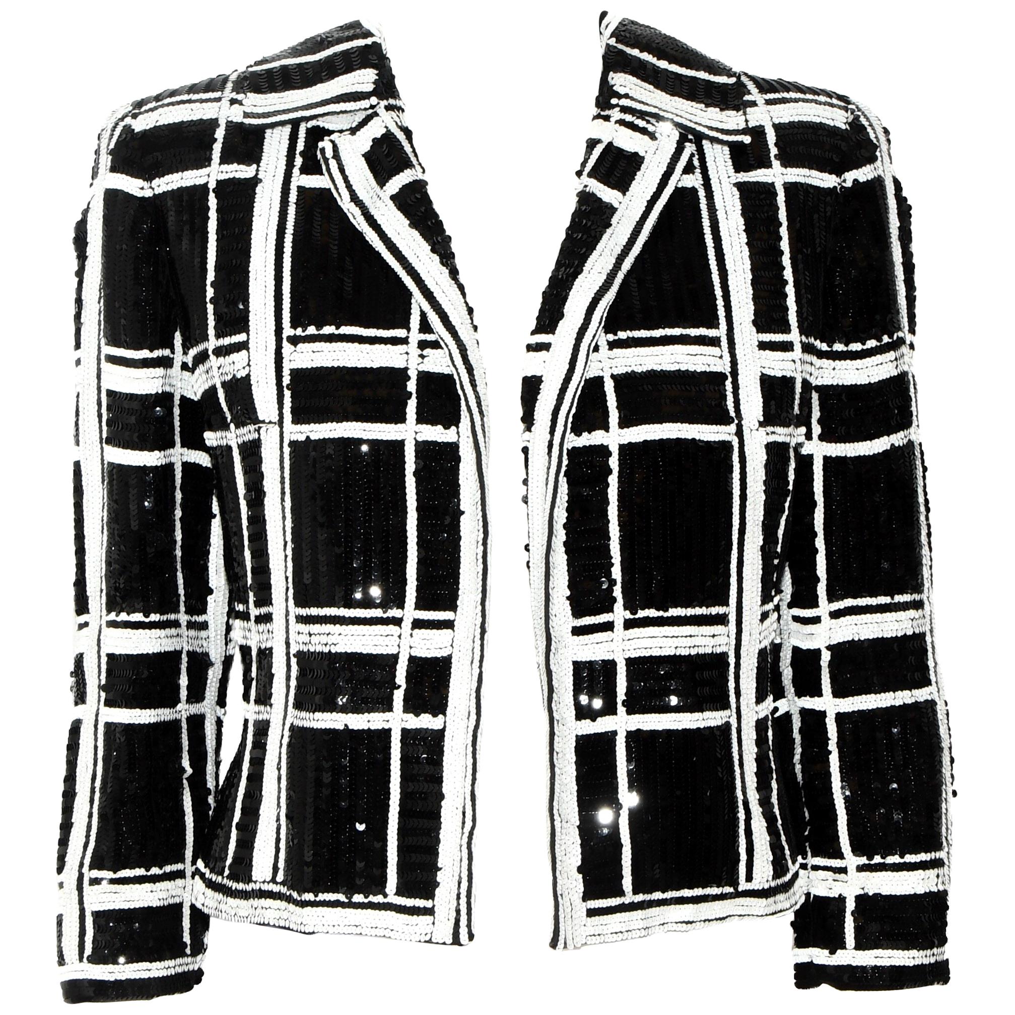 Valentino Black & White Sequined Check Crop Jacket 