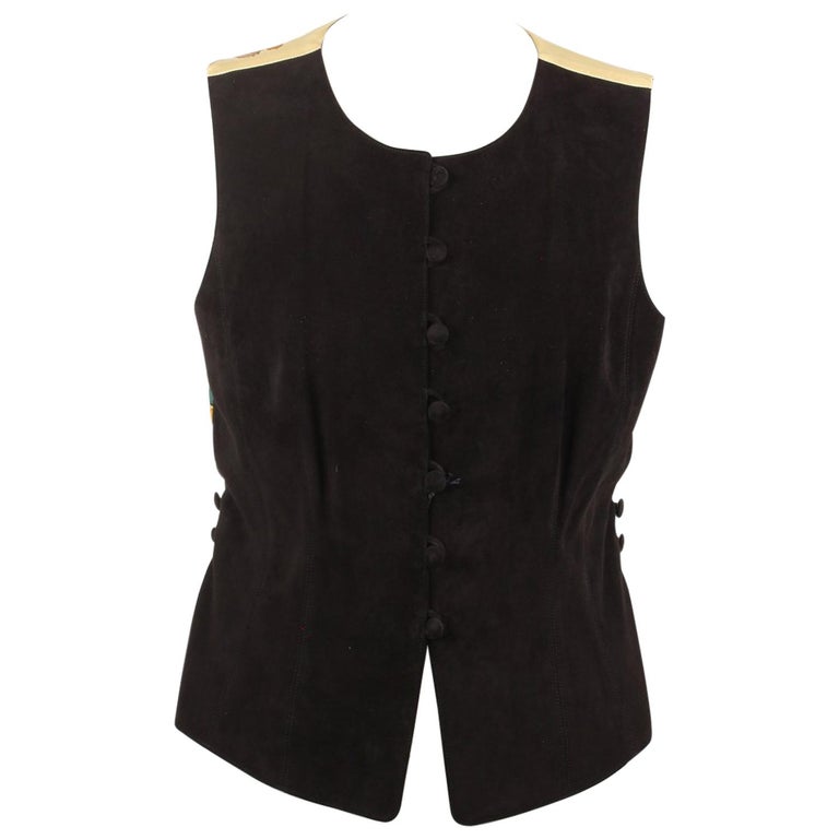 Hermes Paris Vintage Black Suede Vest with Silk Panel Size 40 For Sale ...