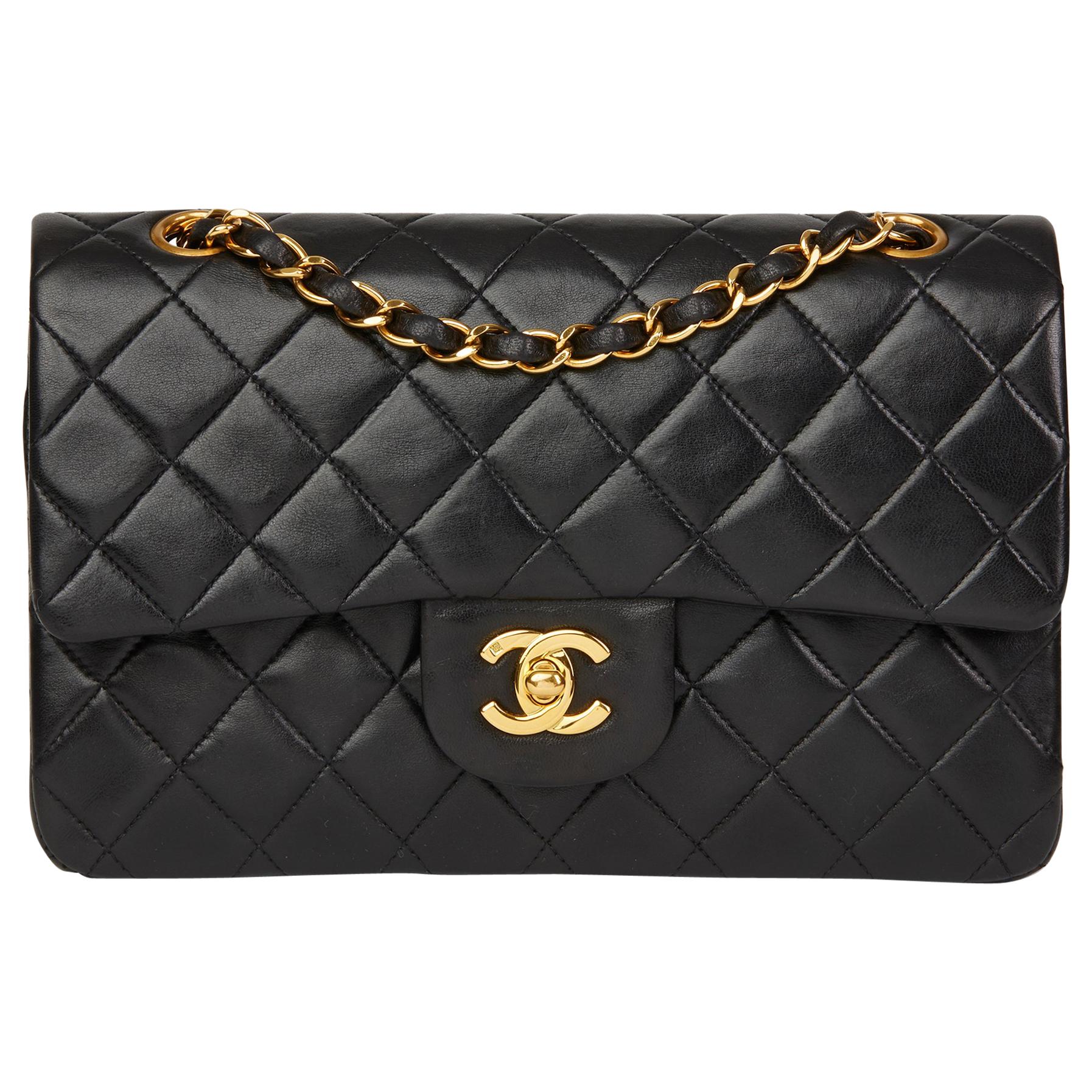 1994 Chanel Black Quilted Lambskin Vintage Small Classic Double Flap Bag