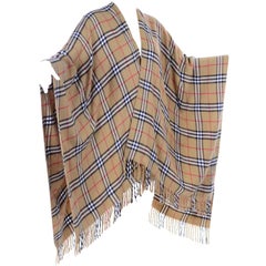 Cashmere Wool Blend Burberrys Vintage Nova Check Cape With Fringe